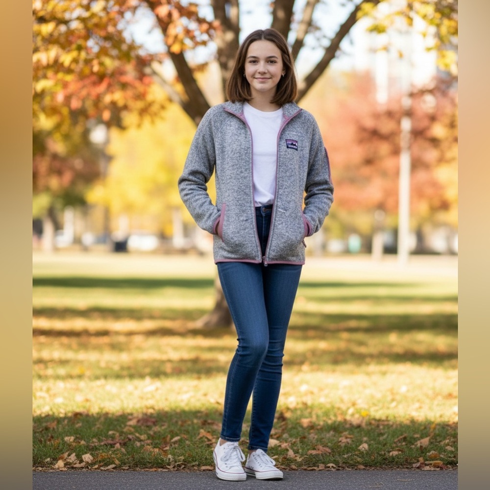 Avalanche Outdoor Fleece Full Zip Jacket - Heather Gray/Pink - Kids Size 14/16